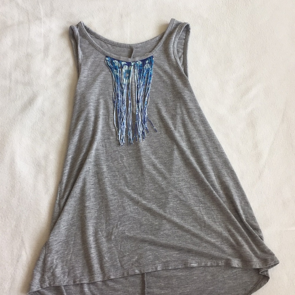 Grey with blue and teal tassels tank